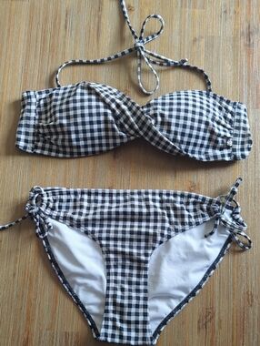 La Vie En Rose Black & White Gingham Kids Bikini Set